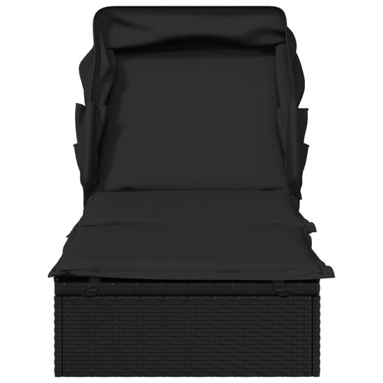 Ligbed met inklapbaar dak 213x63x97 cm poly rattan zwart MeubelReus