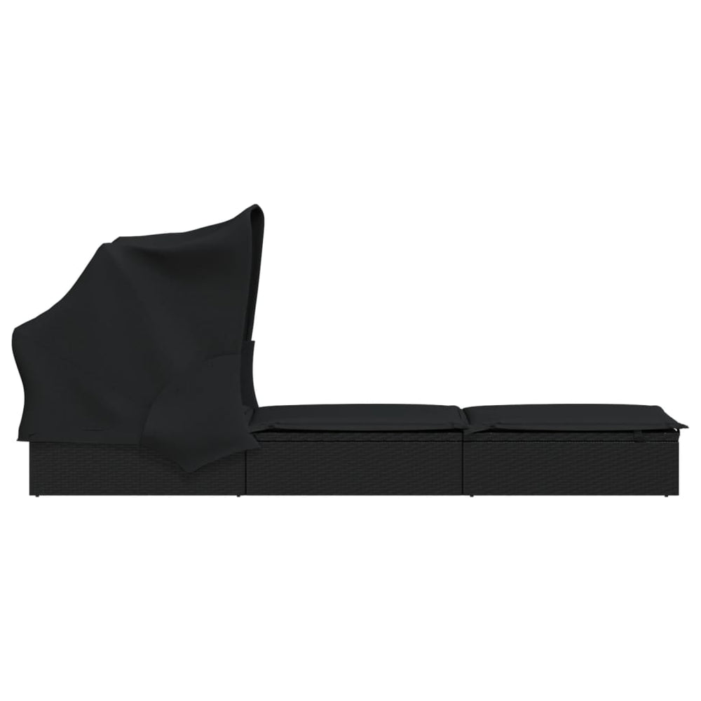 Ligbed met inklapbaar dak 213x63x97 cm poly rattan zwart MeubelReus