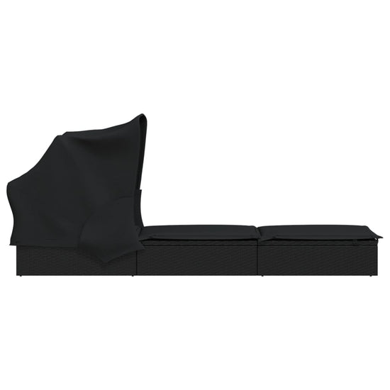 Ligbed met inklapbaar dak 213x63x97 cm poly rattan zwart MeubelReus