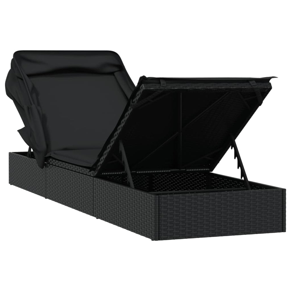 Ligbed met inklapbaar dak 213x63x97 cm poly rattan zwart MeubelReus