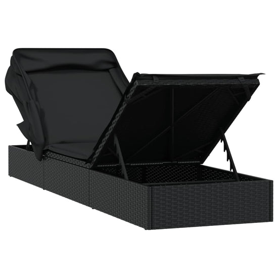 Ligbed met inklapbaar dak 213x63x97 cm poly rattan zwart MeubelReus