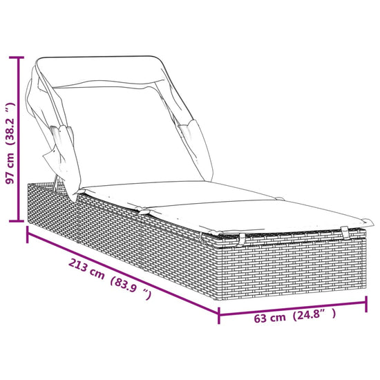 Ligbed met inklapbaar dak 213x63x97 cm poly rattan zwart MeubelReus