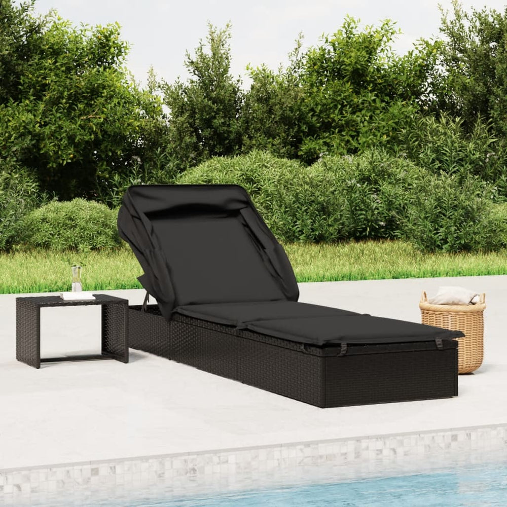 Ligbed met inklapbaar dak 213x63x97 cm poly rattan zwart MeubelReus