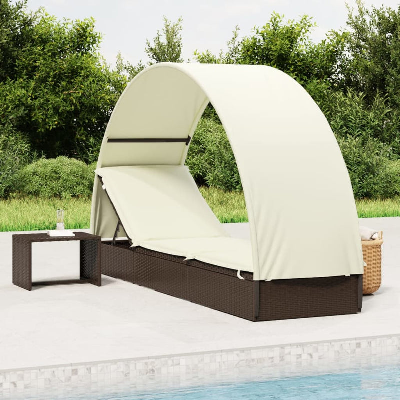 Ligbed met rond dak 211x57x140 cm poly rattan bruin MeubelReus