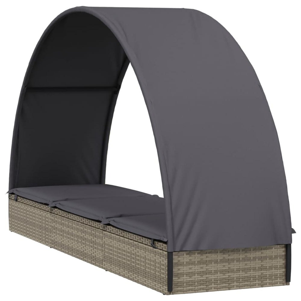 Ligbed met rond dak 211x57x140 cm poly rattan grijs MeubelReus