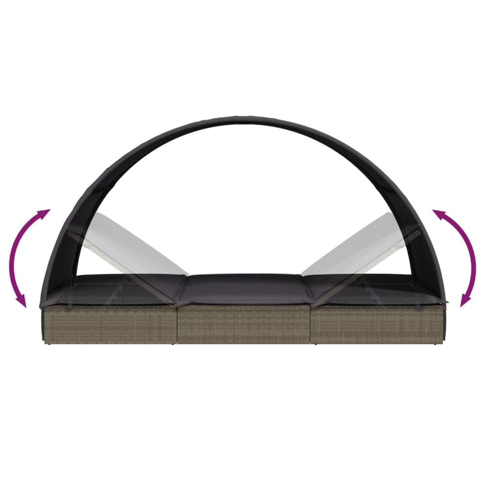 Ligbed met rond dak 211x57x140 cm poly rattan grijs MeubelReus