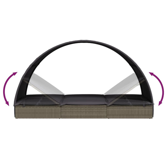 Ligbed met rond dak 211x57x140 cm poly rattan grijs MeubelReus