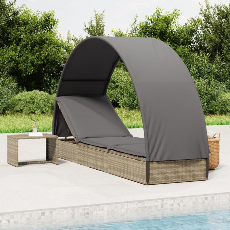 Ligbed met rond dak 211x57x140 cm poly rattan grijs MeubelReus