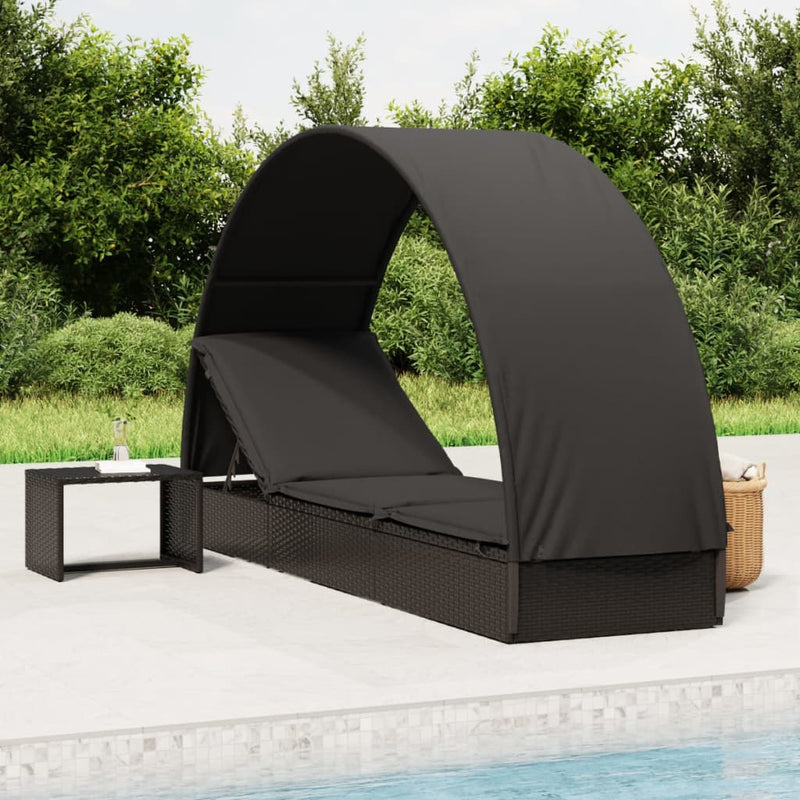 Ligbed met rond dak 211x57x140 cm poly rattan zwart MeubelReus