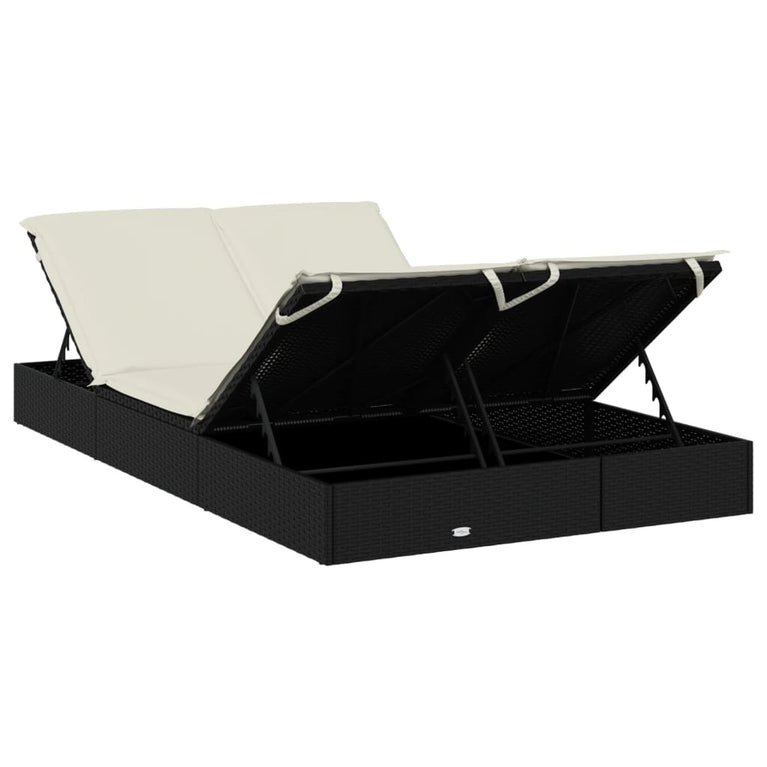 Ligbed met kussens 2-persoons poly rattan zwart MeubelReus
