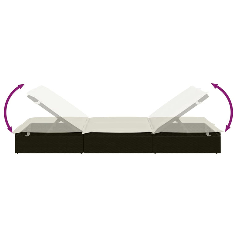 Ligbed met kussens 2-persoons poly rattan zwart MeubelReus