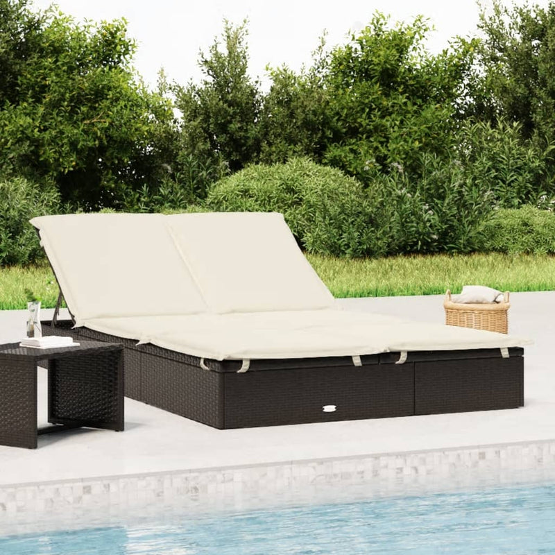 Ligbed met kussens 2-persoons poly rattan zwart MeubelReus