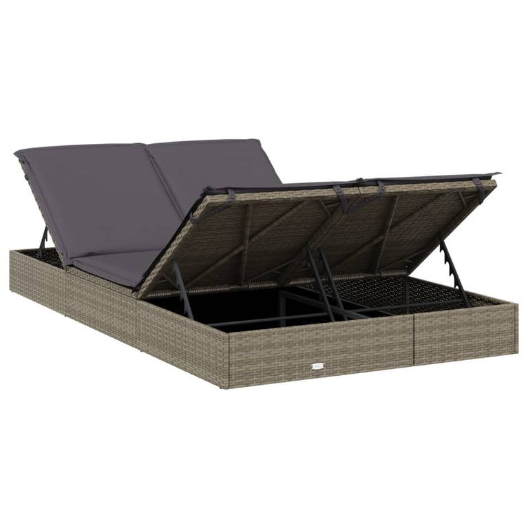 Ligbed met kussens 2-persoons poly rattan grijs MeubelReus