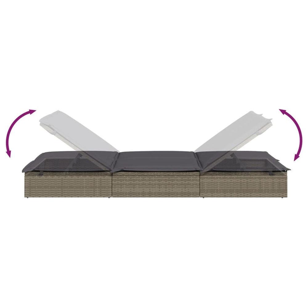 Ligbed met kussens 2-persoons poly rattan grijs MeubelReus