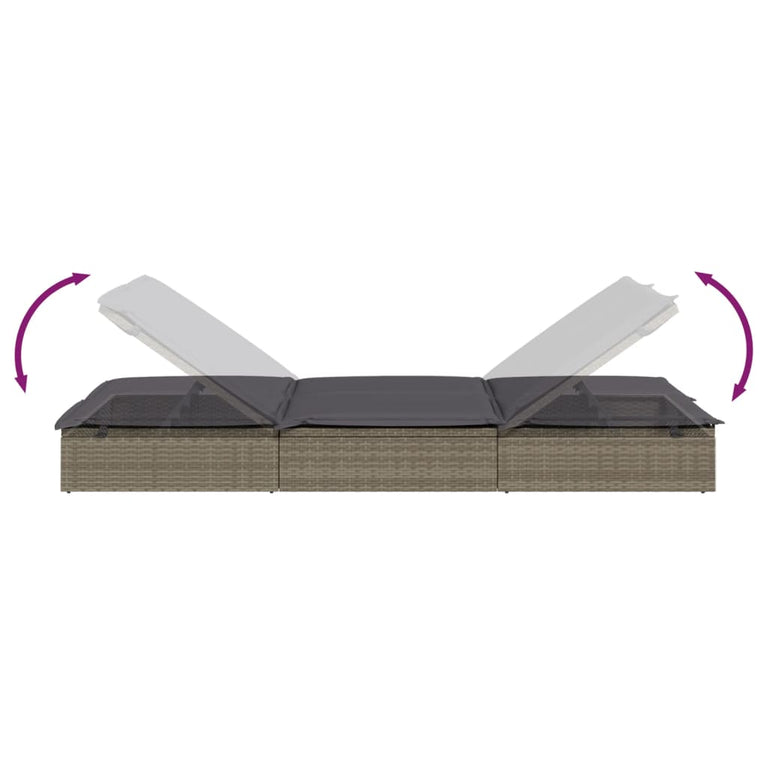 Ligbed met kussens 2-persoons poly rattan grijs MeubelReus