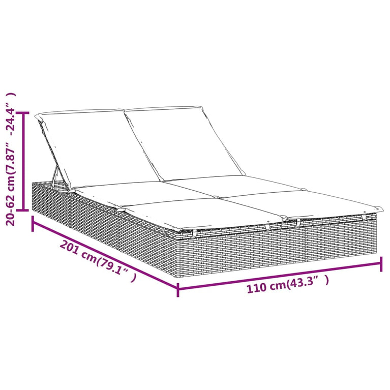 Ligbed met kussens 2-persoons poly rattan grijs MeubelReus