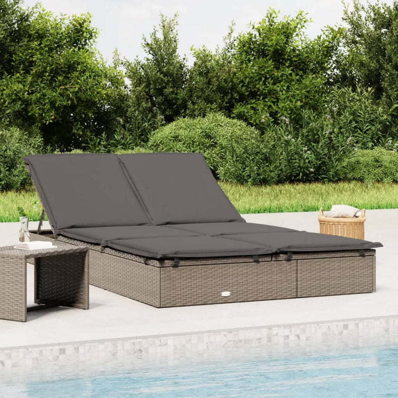 Ligbed met kussens 2-persoons poly rattan grijs MeubelReus
