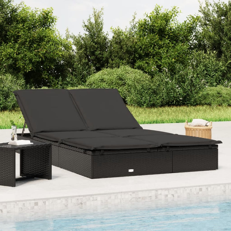 Ligbed met kussens 2-persoons poly rattan zwart MeubelReus