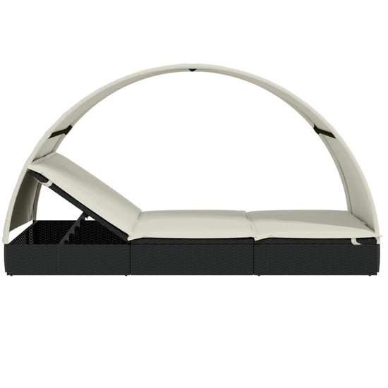 Ligbed 2-persoons met rond dak 211x112x140 cm poly rattan zwart MeubelReus
