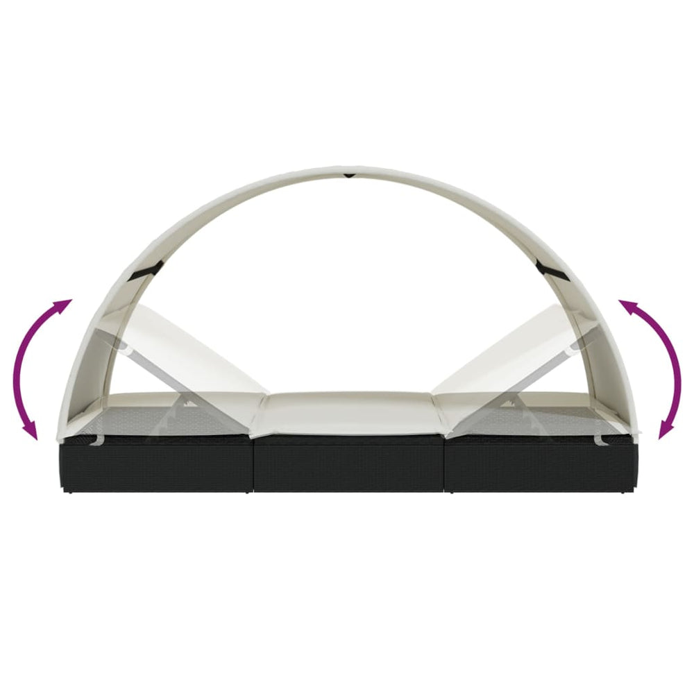 Ligbed 2-persoons met rond dak 211x112x140 cm poly rattan zwart MeubelReus