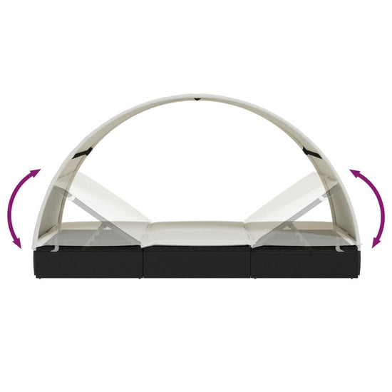 Ligbed 2-persoons met rond dak 211x112x140 cm poly rattan zwart MeubelReus
