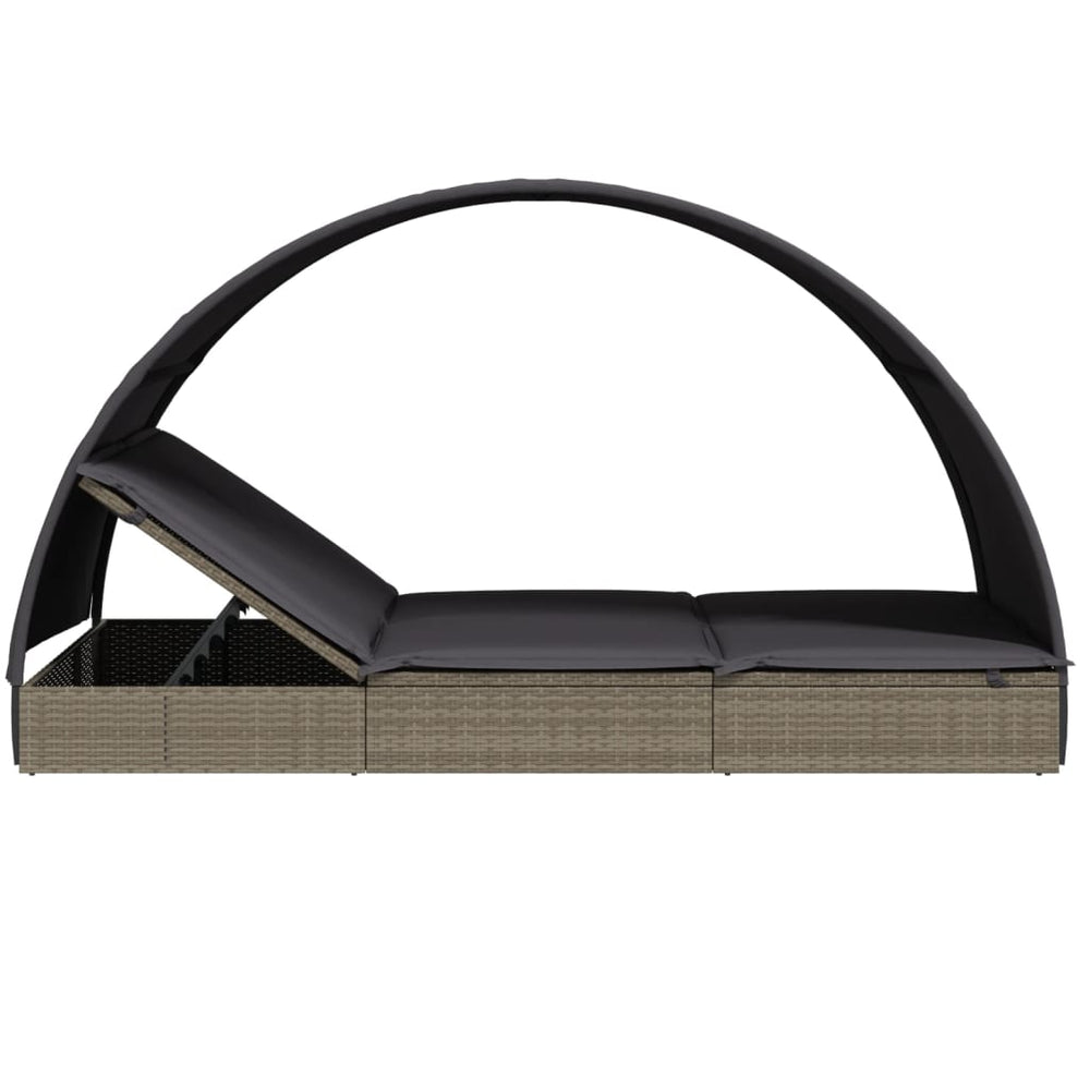 Ligbed 2-persoons met rond dak 211x112x140 cm poly rattan grijs MeubelReus