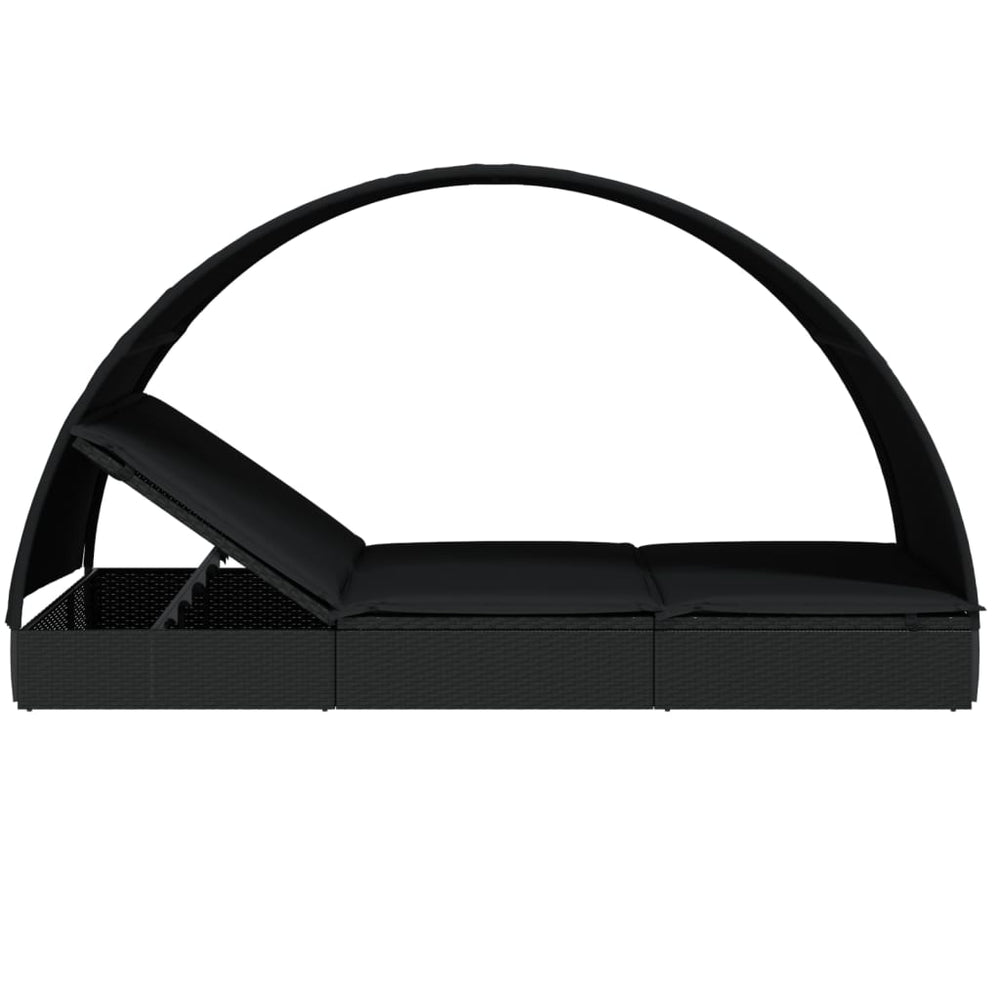 Ligbed 2-persoons met rond dak 211x112x140 cm poly rattan zwart MeubelReus