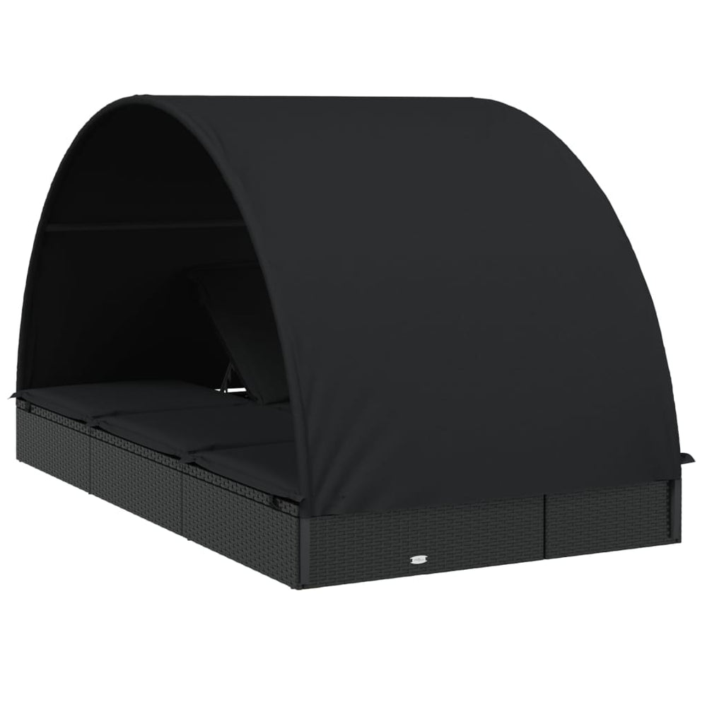 Ligbed 2-persoons met rond dak 211x112x140 cm poly rattan zwart MeubelReus