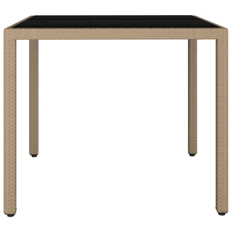 Tuintafel met glazen blad poly rattan en gehard glas beige MeubelReus