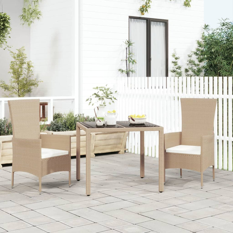 Tuintafel met glazen blad poly rattan en gehard glas beige MeubelReus
