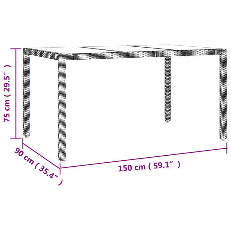 Tuintafel met glazen blad poly rattan en gehard glas beige MeubelReus