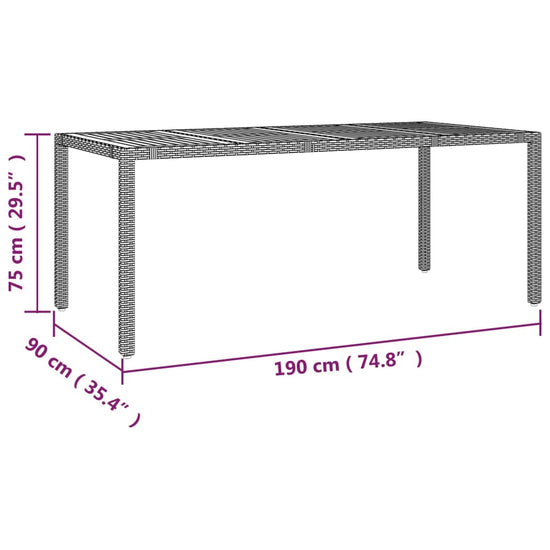Tuintafel met houten blad poly ratten en acaciahout grijs MeubelReus