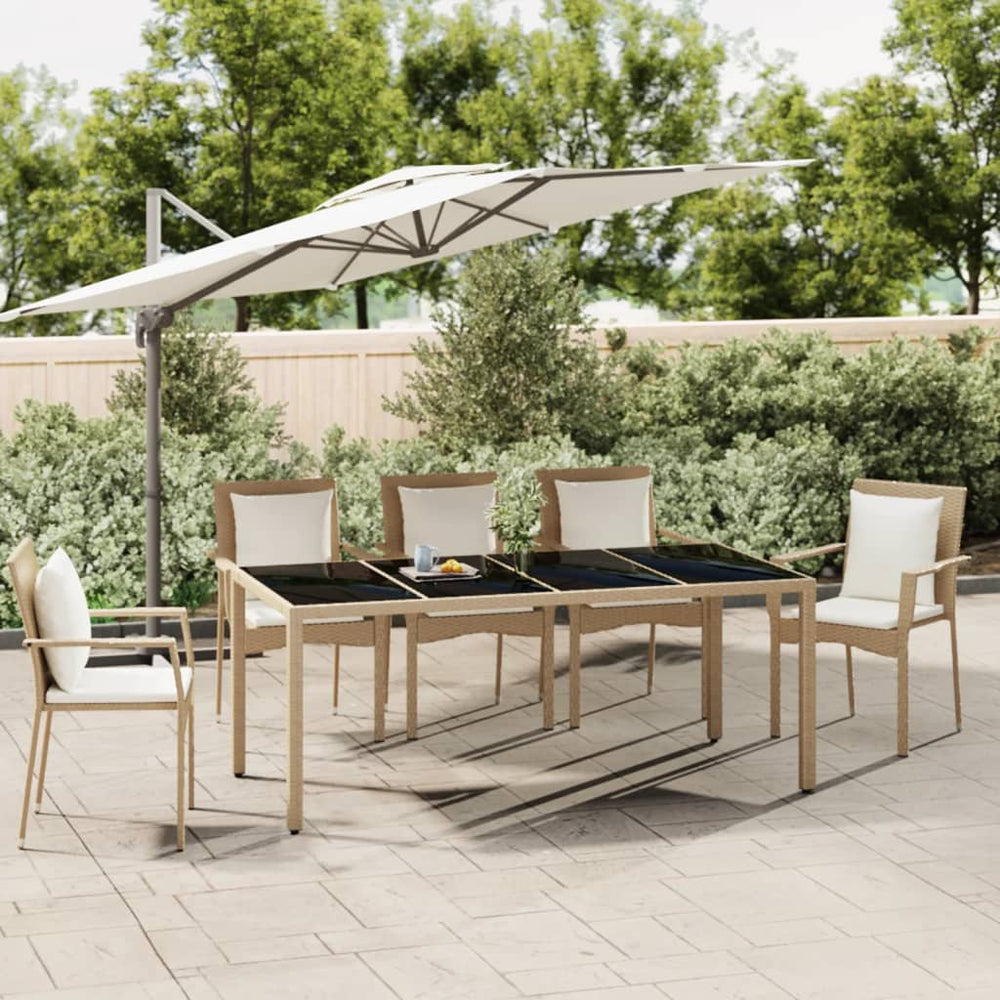 Tuintafel met glazen blad poly rattan en gehard glas beige MeubelReus
