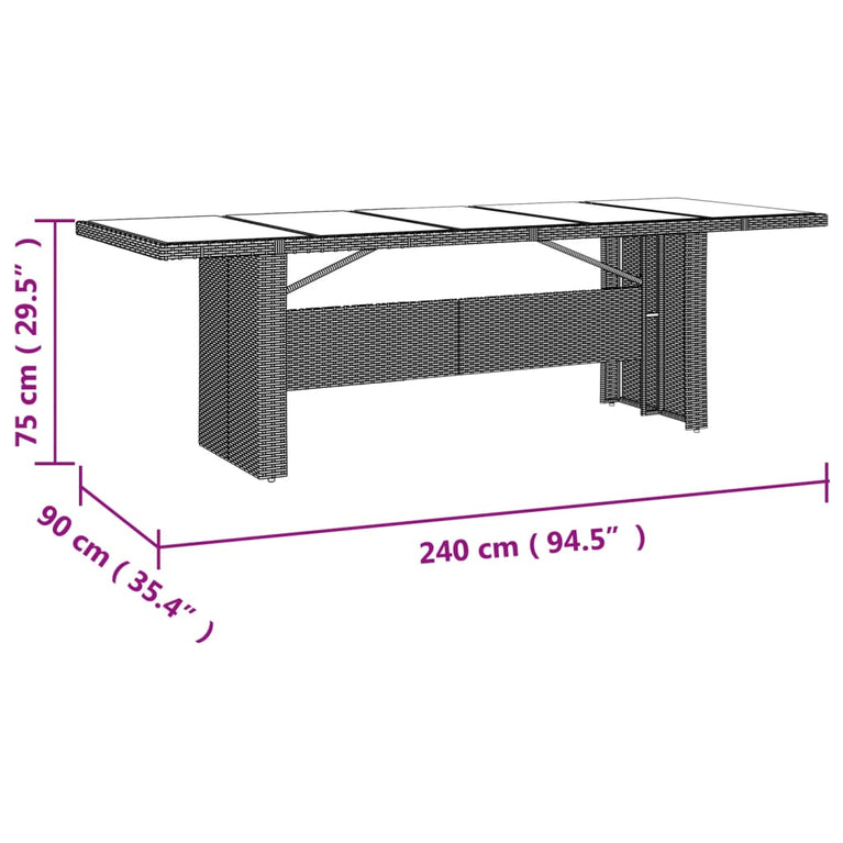 Tuintafel met glazen blad poly rattan en gehard glas beige MeubelReus
