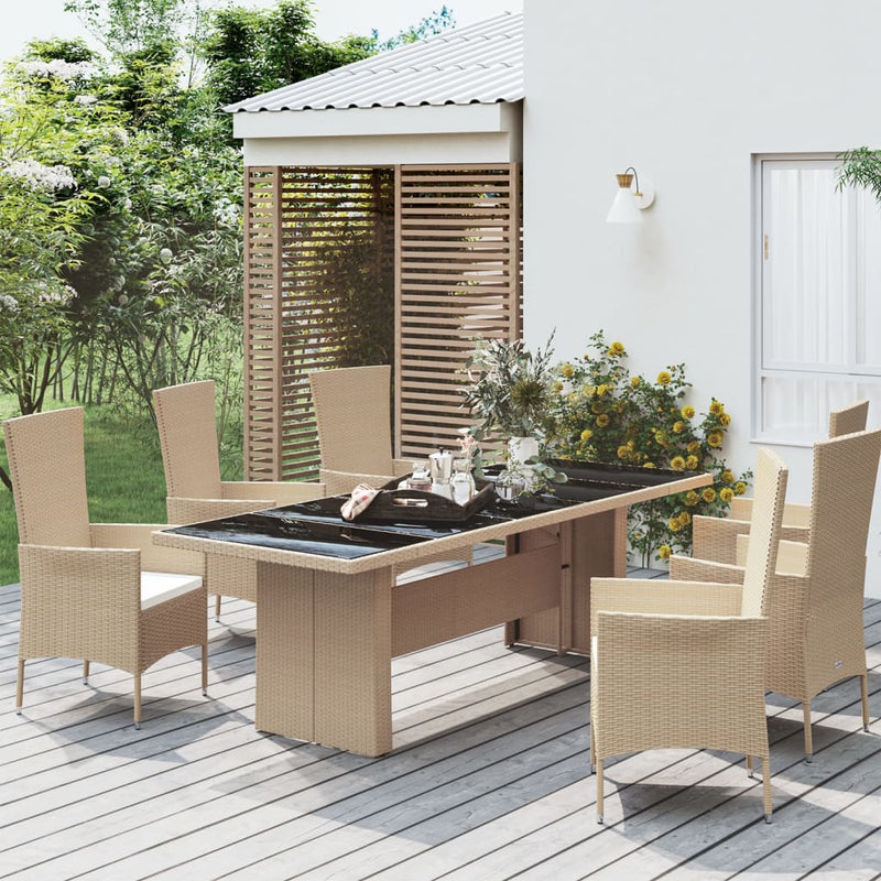 Tuintafel met glazen blad poly rattan en gehard glas beige MeubelReus