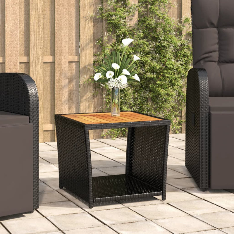 Salontafel met houten blad poly ratten en acaciahout zwart MeubelReus