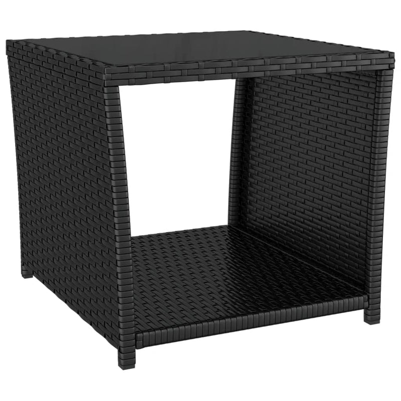 Salontafel met glazen blad poly rattan en gehard glas zwart MeubelReus