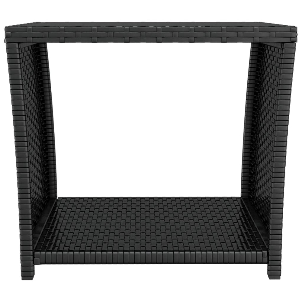 Salontafel met glazen blad poly rattan en gehard glas zwart MeubelReus