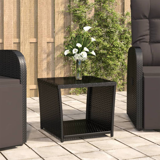 Salontafel met glazen blad poly rattan en gehard glas zwart MeubelReus