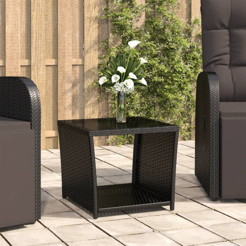 Salontafel met glazen blad poly rattan en gehard glas zwart MeubelReus