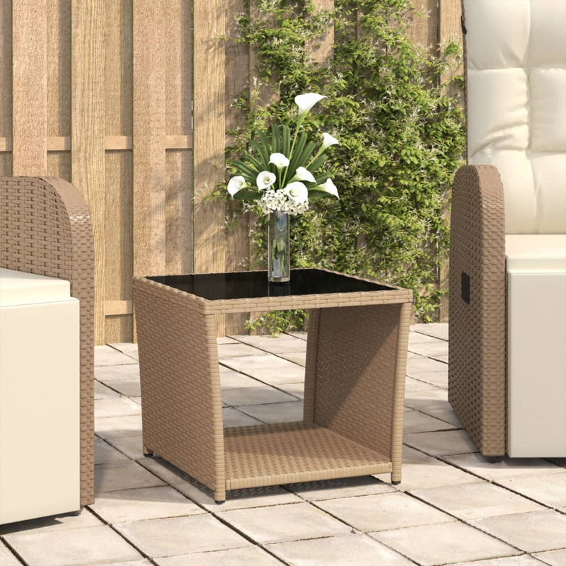 Salontafel met glazen blad poly rattan en gehard glas beige MeubelReus