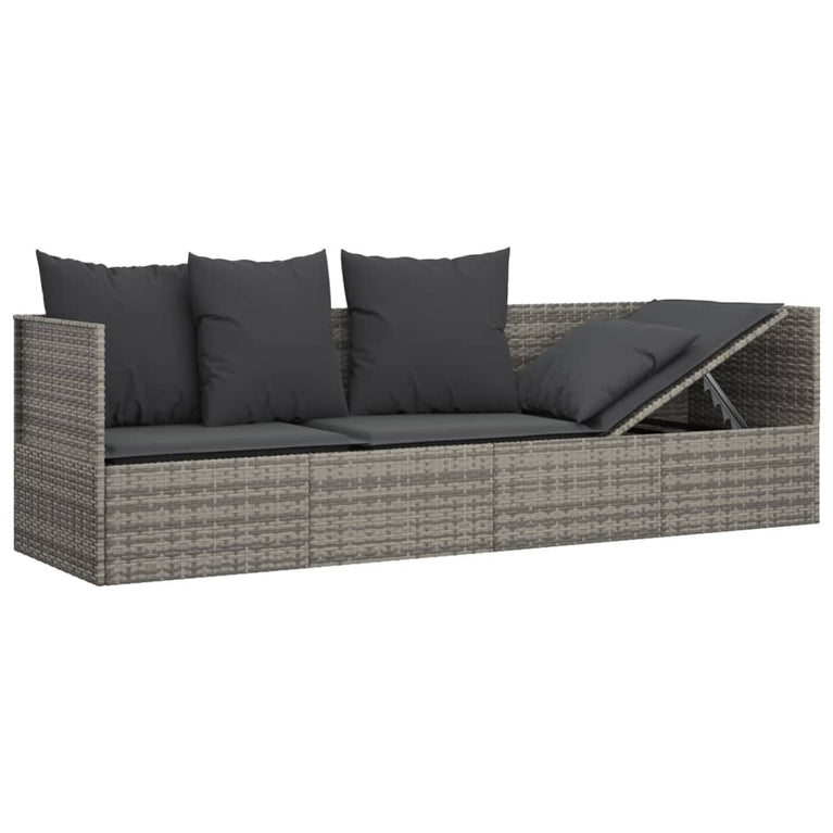 Loungebed met kussens poly rattan grijs MeubelReus
