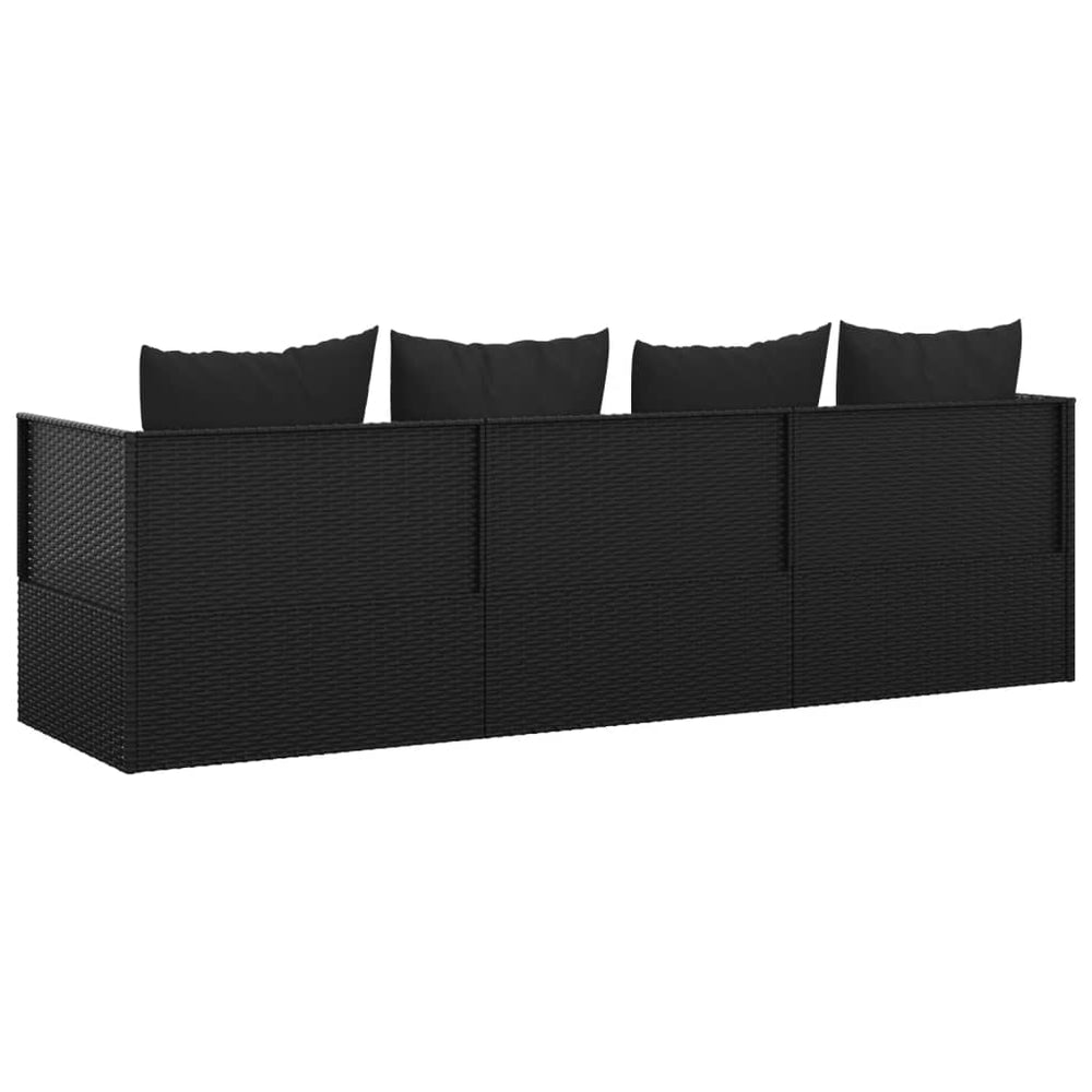 Loungebed met kussens poly rattan zwart MeubelReus