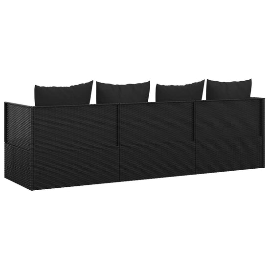 Loungebed met kussens poly rattan zwart MeubelReus