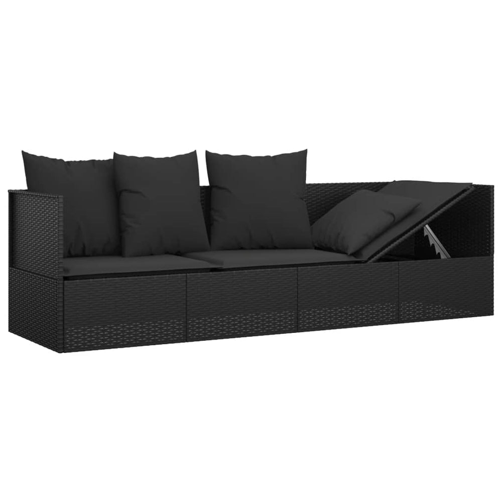 Loungebed met kussens poly rattan zwart MeubelReus