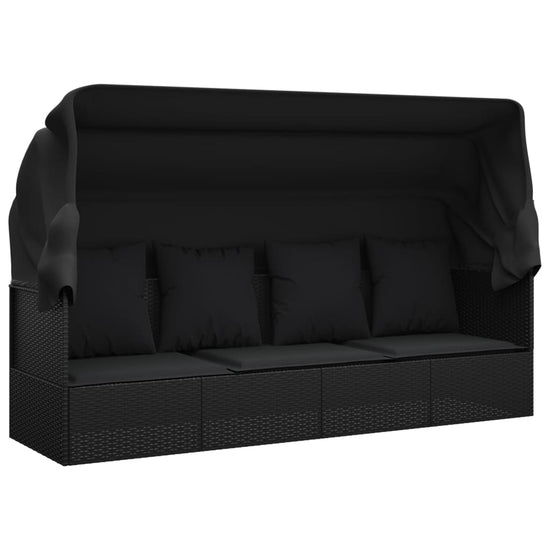 Loungebed met luifel en kussens poly rattan zwart MeubelReus