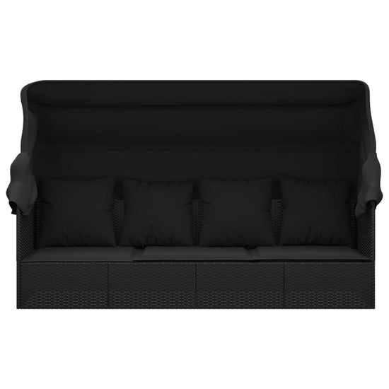Loungebed met luifel en kussens poly rattan zwart MeubelReus
