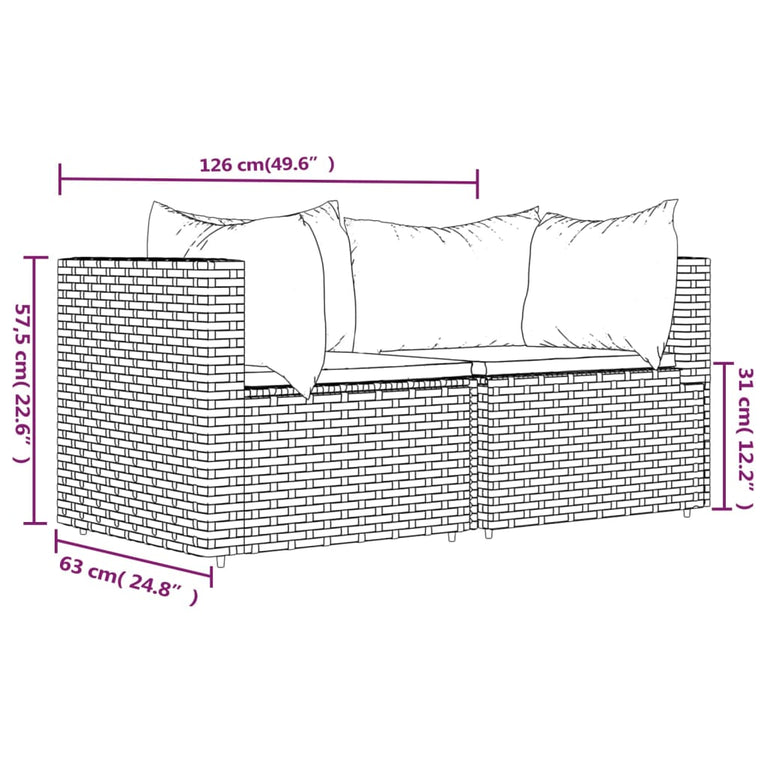 Tuinhoekbanken met kussens 2 st poly rattan zwart MeubelReus