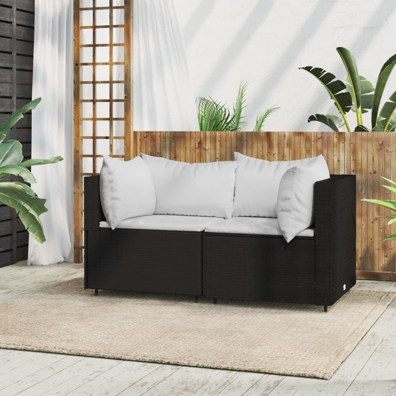 Tuinhoekbanken met kussens 2 st poly rattan zwart MeubelReus