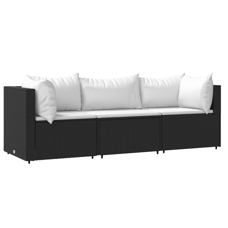 3-delige Loungeset met kussens poly rattan zwart MeubelReus